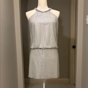 Laundry By Shelli Segal Shimmering Silver Mini Dress